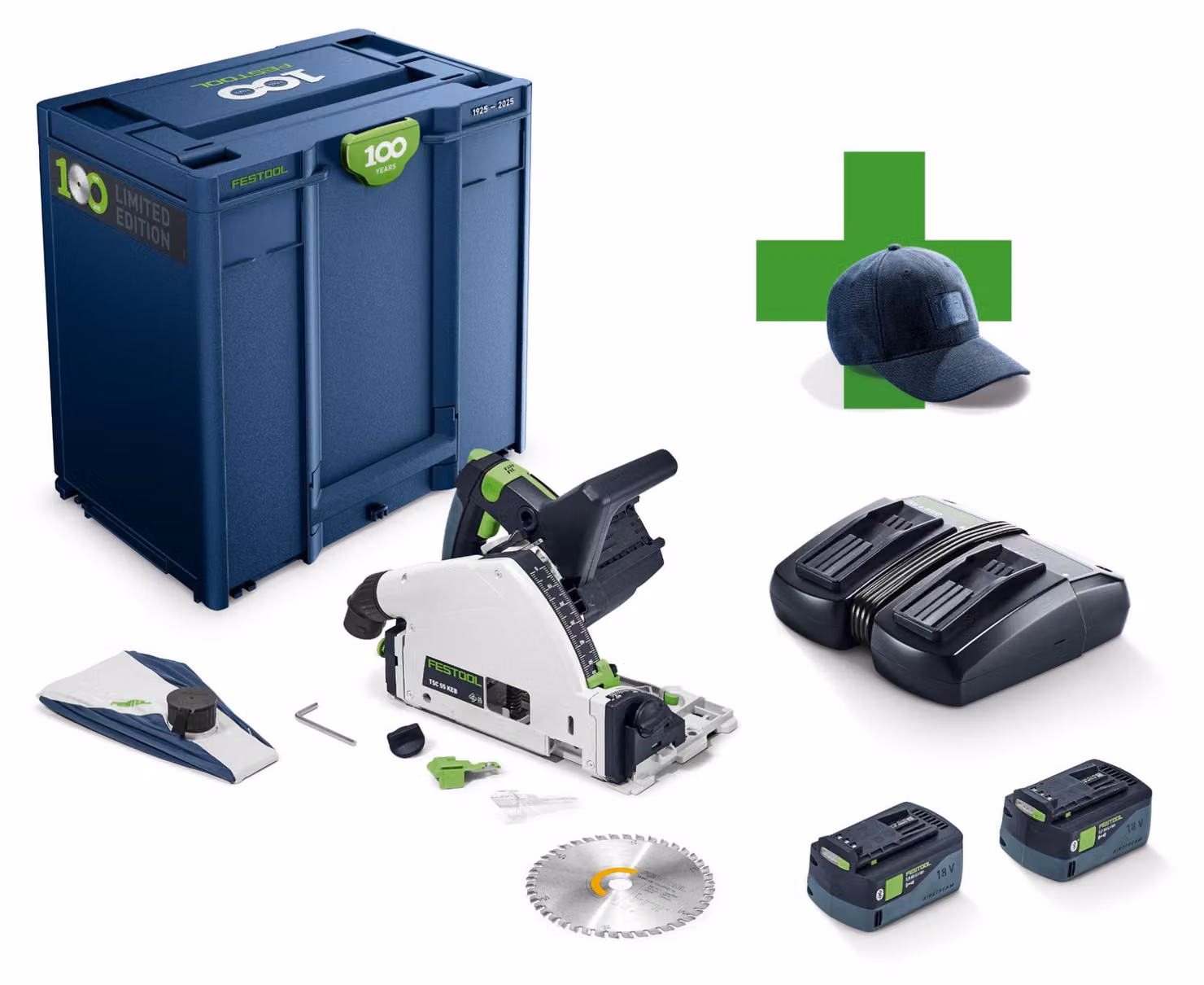 Festool TSC 55 KEBI-Plus/XL 100Y Limited Edition sega ad immersione a batteria 18 / 36 V ( 2x 18 V ) 160 mm brushless ( 578226 ) + 2x batteria ricaricabile 5,0 Ah + caricatore + systainer