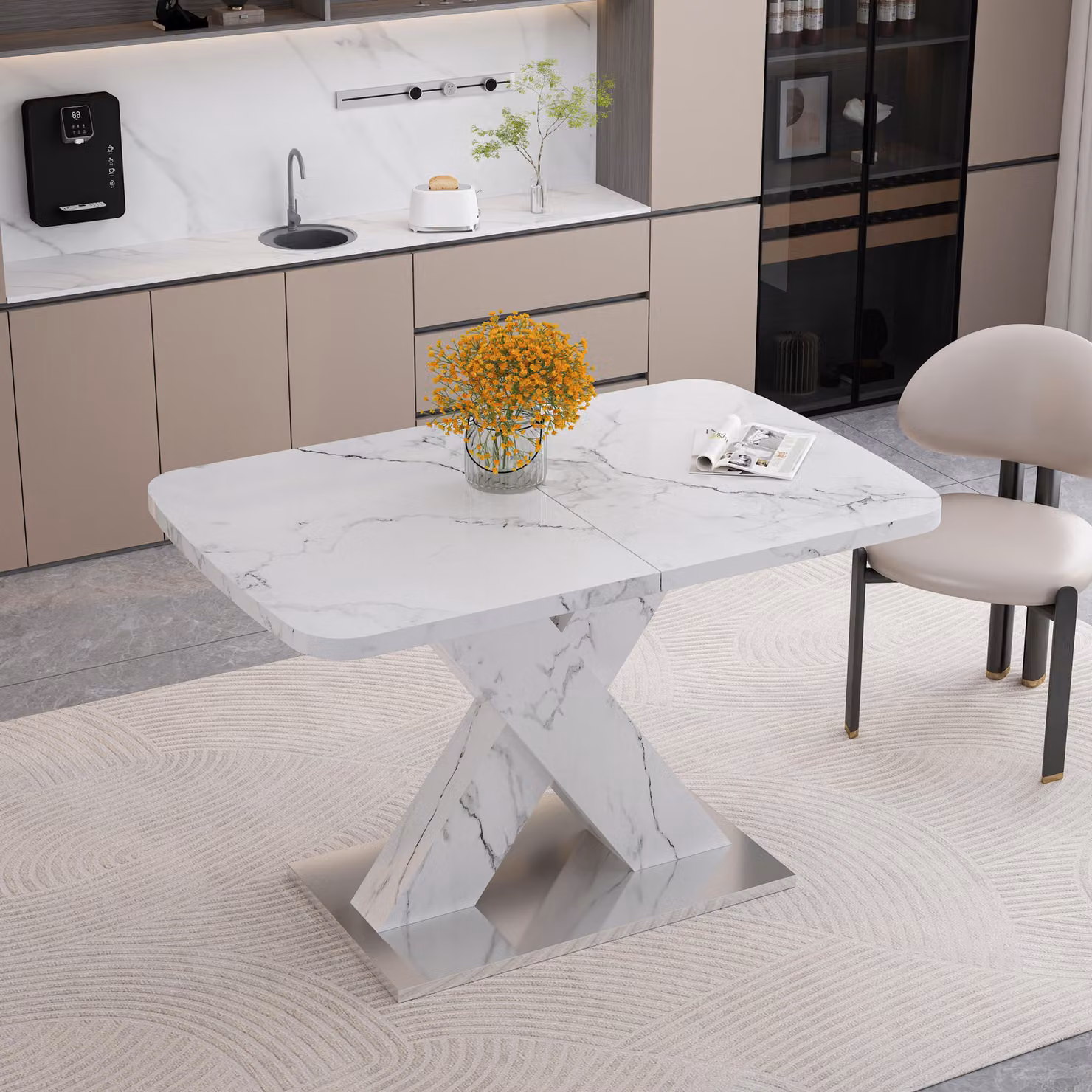 STILVORA Tavolo da pranzo rettangolare con struttura telescopica, tavolo da salotto e da cucina per 4-6 persone, tavolino da salotto con gambe a X, bianco