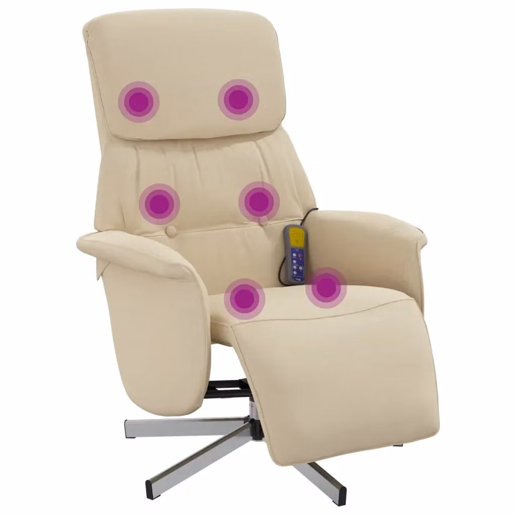 Poltrona Relax Reclinabile con Poggiapiedi vidaXL, Colore Beige, Tessuto e Finta Pelle – 2