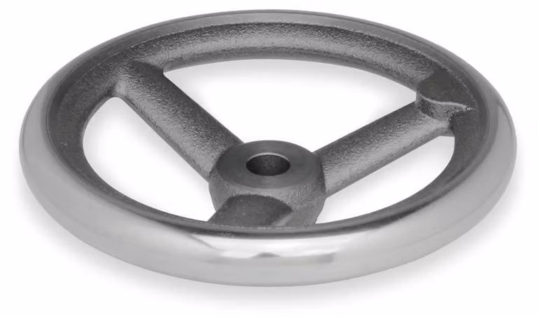 Ruota a manovella in ghisa, diametro 125 mm, foro 12 mm, conforme alla norma DIN 950