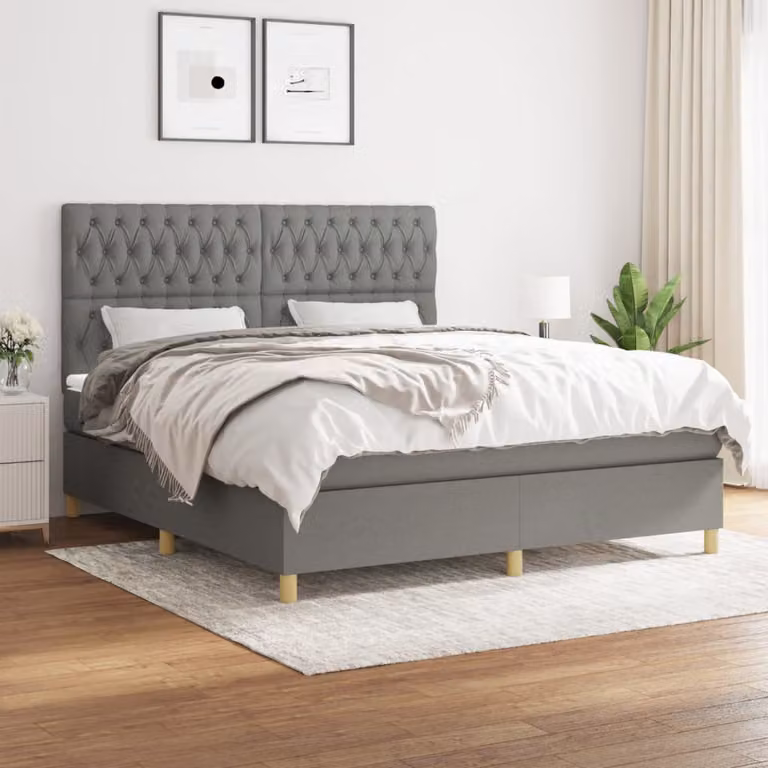 Letto Ibrido vidaXL con Giroletto a Molle e Materasso a Tasche Grigio e Bianco L/P: 180 x 200 cm