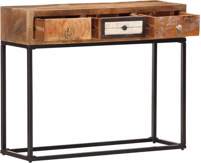 Tavolo Consolle Oro 90x30x75 cm in Legno Massello di Recupero 286511