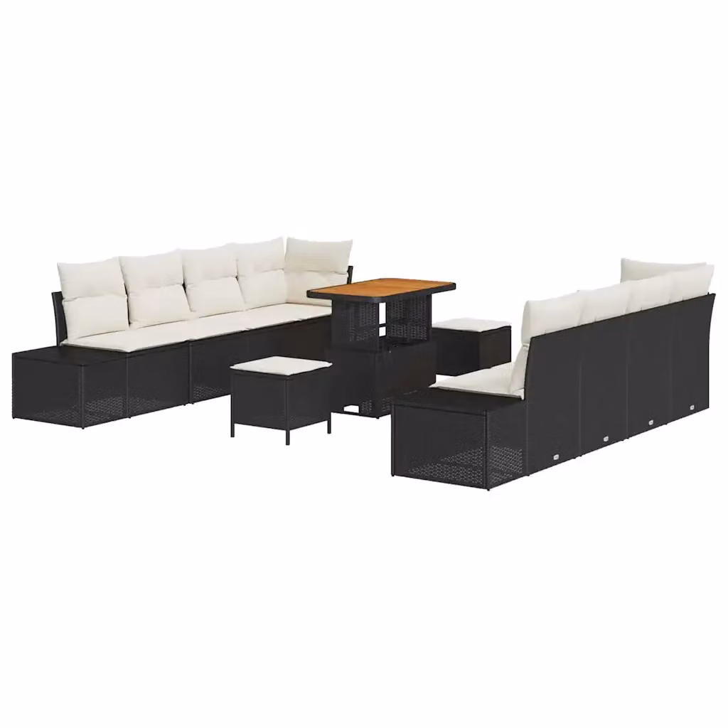 Set Divano da Giardino Moderno vidaXL a Forma a U in Poly Rattan Nero con Cuscini Beige e Tavolino da Esterno – 2