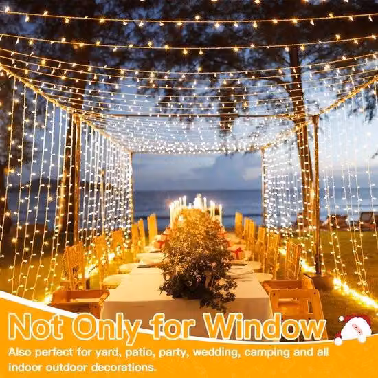 300 luci LED da esterno per feste, 3 m x 3 m, IP65, impermeabili, con timer e illuminazione USB per finestre, per pareti/fondali/decorazioni domestiche (bianco caldo)