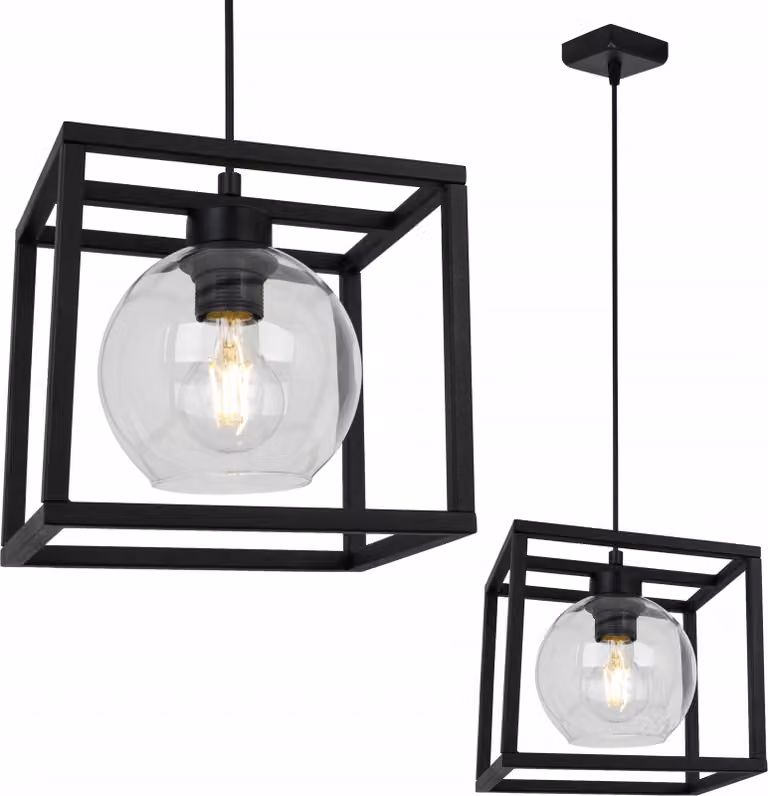 Haga Cage lampada a sospensione - Lampada da soffitto per soggiorno, camera da letto e sala da pranzo - Lampada a sospensione in metallo e vetro - E27 - Trasparente - 1 fiamma