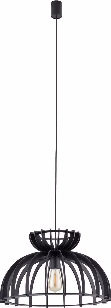 Lampada a sospensione metallo legno E27 rotonda Ø 48 cm H: max. 160 cm nero Lampada a sospensione scandinava