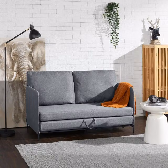 Divano Letto Estensibile Soini en.casa Grigio con Cassetto Contenitore e Cuscini, 1 Piazza e Mezza, L: 120 cm, P: 186 cm – 1