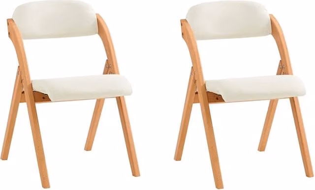 Set da 2 sedie pieghevoli SoBuy FST92-Wx2 in legno di faggio imbottite, colore bianco, ideali per cucina, ufficio, balcone o giardino