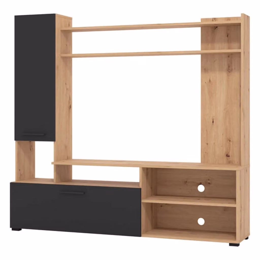Parete Attrezzata per Soggiorno DMORA Chieve con 8 Ripiani, Colore Nero e Rovere, L: 168.5 cm, P: 35 cm, H: 157 cm – 2