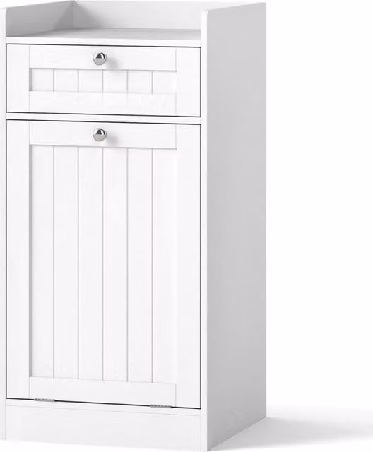 Mobiletto da bagno indipendente con cesto per biancheria ribaltabile DESIGN IN, Bianco opaco