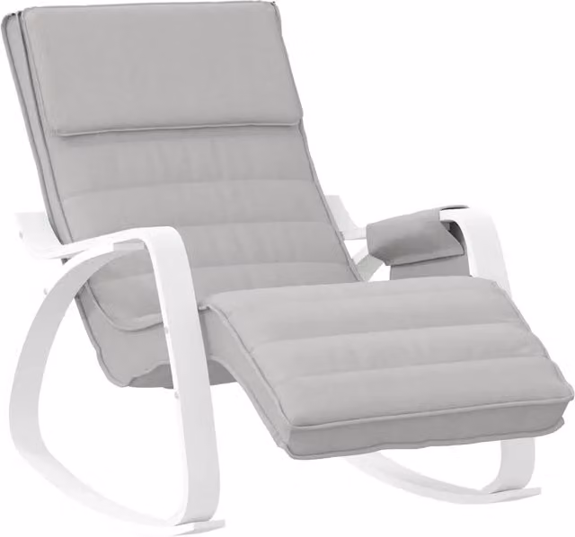 Sedia a Dondolo Moderna in Tessuto Grigio e Bianco con Struttura in Legno di Betulla CFW5689372 – 1