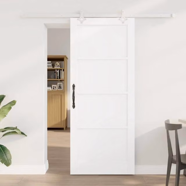 Porta scorrevole moderna vidaXL in legno di pino e acciaio, Bianco, H: 202 cm, L: 200 cm