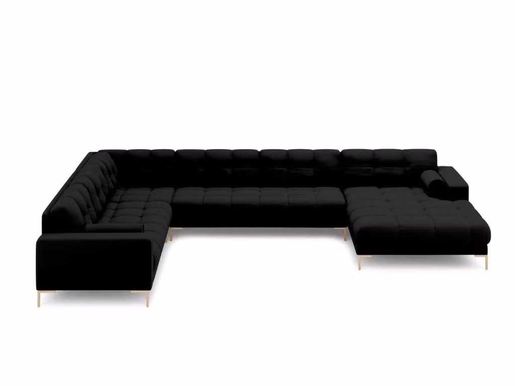 Divano panoramico sinistro Bali Cosmopolitan Design a 7 posti in tessuto nero e oro con struttura in metallo L/P/H: 327 x 134 x 75 cm – 2