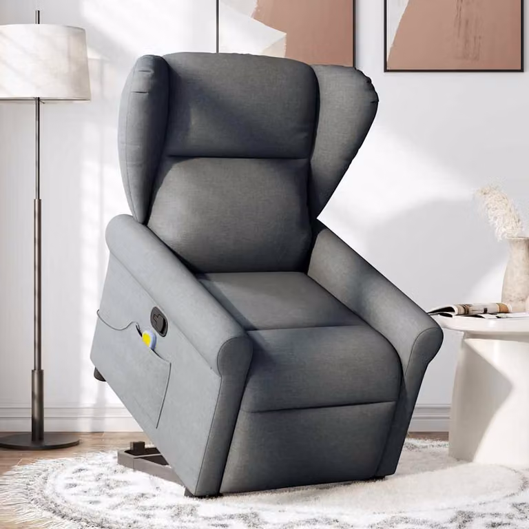 vidaXL Poltrona Alzapersona Massaggi Reclinabile Grigio Scuro Tessuto
