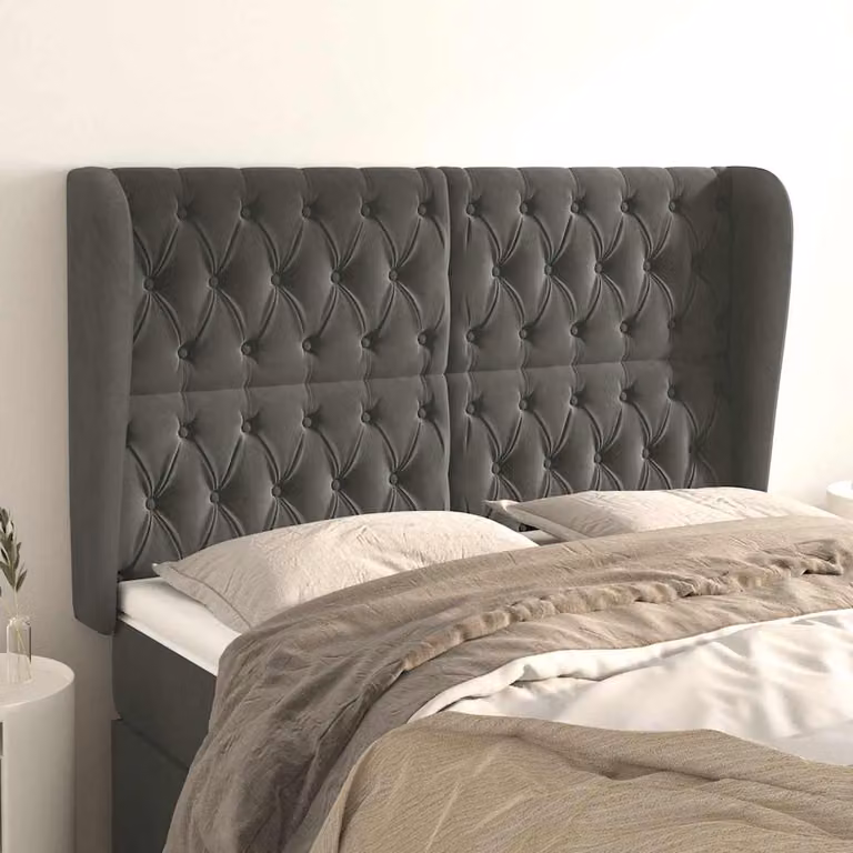 Testiera ad Orecchio vidaXL in Velluto Grigio, L/P/H: 147 x 23 x 118/128 cm