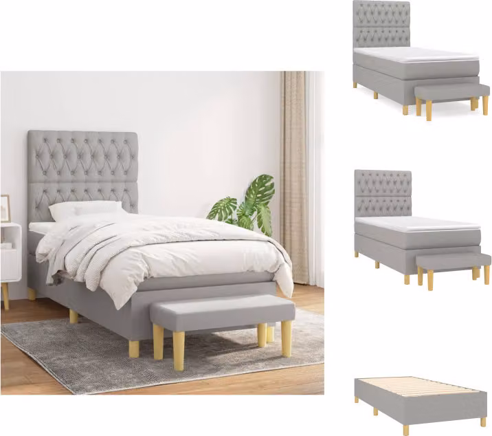 vidaXL Letto a molle con materasso grigio chiaro 90x190 cm in tessuto - Letti & strutture letto