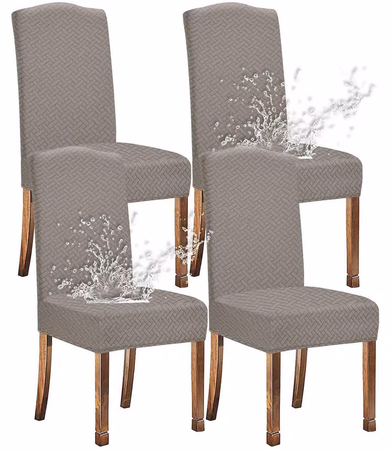 Copri sedie in tessuto Jacquard, impermeabili, color taupe, confezione da 4 pezzi