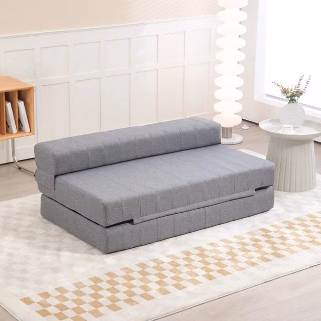 Divano letto pieghevole 2 in 1 salvaspazio WISHDOR con effetto lino, sfoderabile, colore grigio