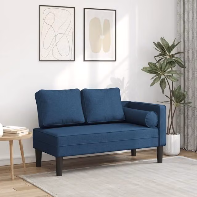 Chaise Longue vidaXL in Legno Trattato con Cuscini Blu in Tessuto Resistente ai Raggi UV – 1