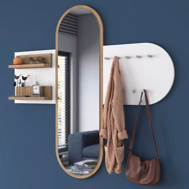 Appendiabiti con specchio DMORA per ingresso e corridoio, Bianco, H: 120 cm – 1