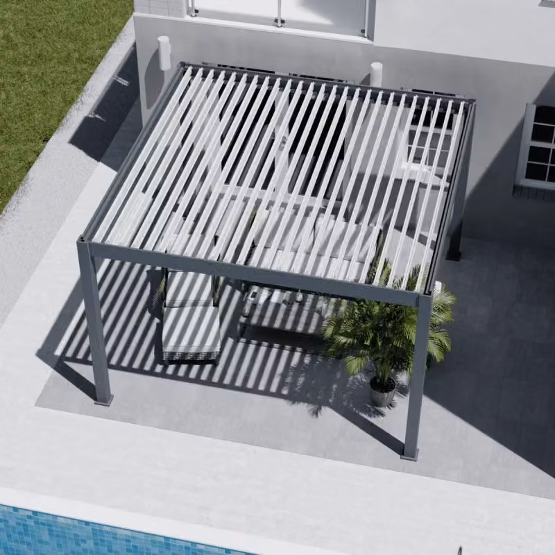 Pergola bioclimatica motorizzata Ombréa ELMO autoportante L: 400 cm, P: 400 cm, H: 256 cm - Antracite/bianco – 2