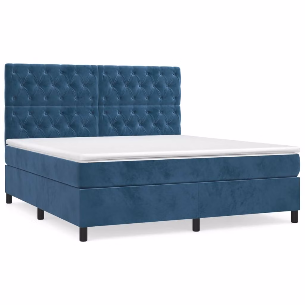Giroletto a Molle con Materasso Blu Scuro 160x200 cm in Velluto