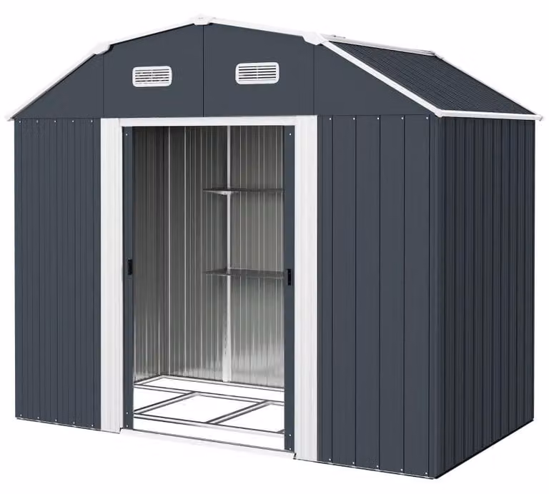 Capanno da giardino in metallo con 2 finestre e 2 porte | Colore: grigio scuro | Dimensioni: 132x238x198,5 cm