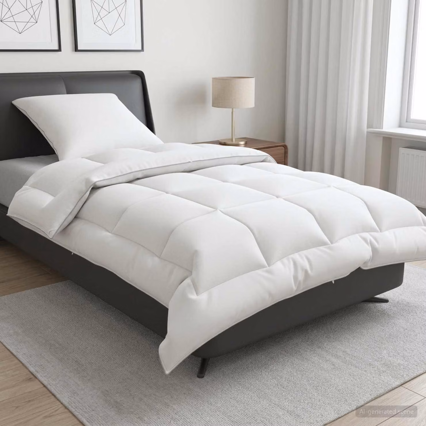 Set di piumone e cuscini 2 pz vidaXL in lana e microfibra bianco, Inverno 450 GSM, L: 155 cm x P: 200 cm
