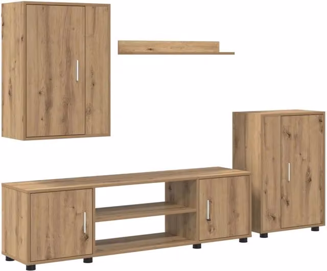 Set mobile TV 4 pz | Armadietto TV | Mobile Porta TV Rovere artigianale Legno multistrato
