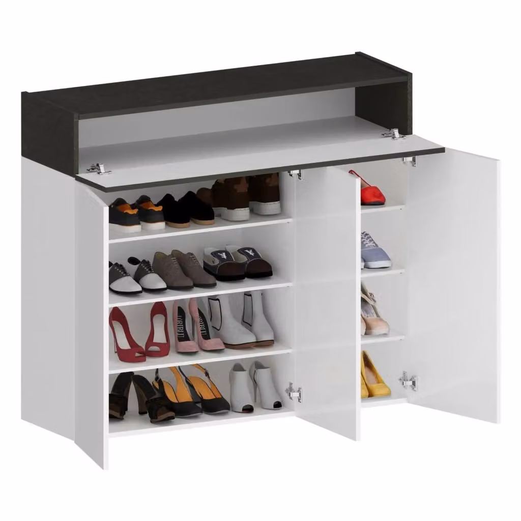 Scarpiera Griselda DMORA, Armadio multifunzione da ingresso a 4 ante, Bianco e Grigio, L: 114 cm, P: 38 cm, H: 100 cm – 2