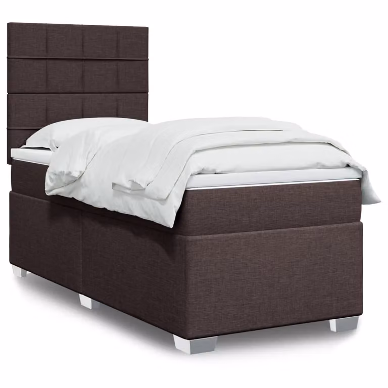 vidaXL Giroletto a Molle con Materasso Ibrido in Tessuto Marrone e Bianco L/P/H: 200 x 90 x 150,5 cm