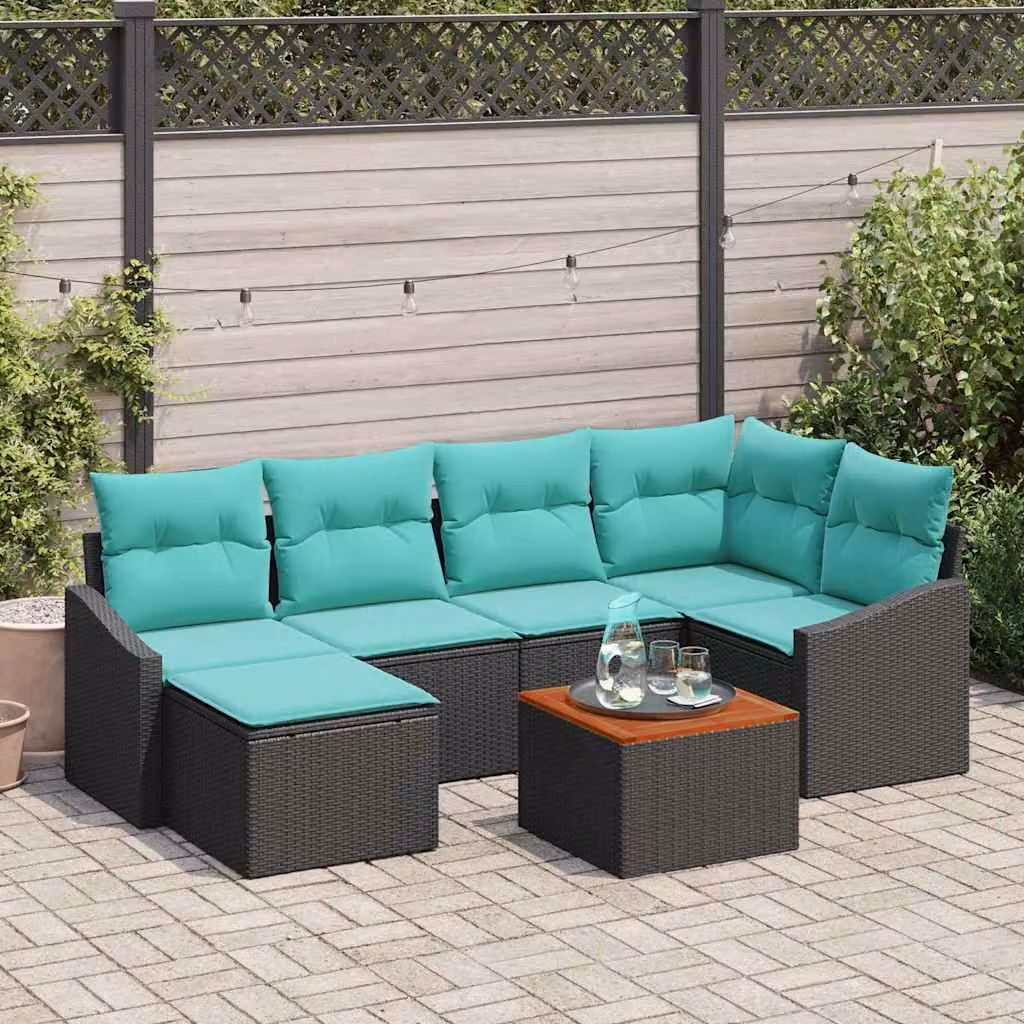 Maison Exclusive - Set da giardino composto da 7 pezzi, divano e poltrone, in rattan sintetico nero