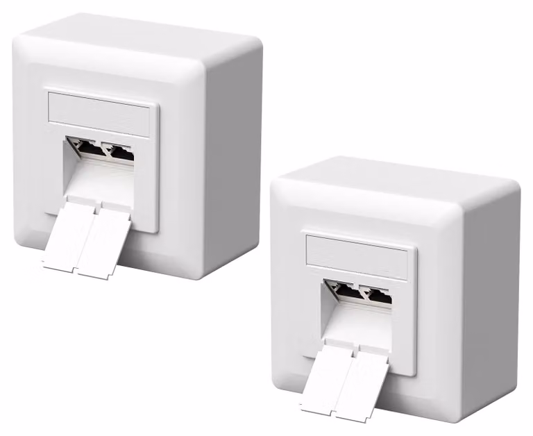 Presa di rete a 2 posti - Presa di rete CAT6a - 2 porte RJ45 - Montaggio a parete o da incasso - Bianco