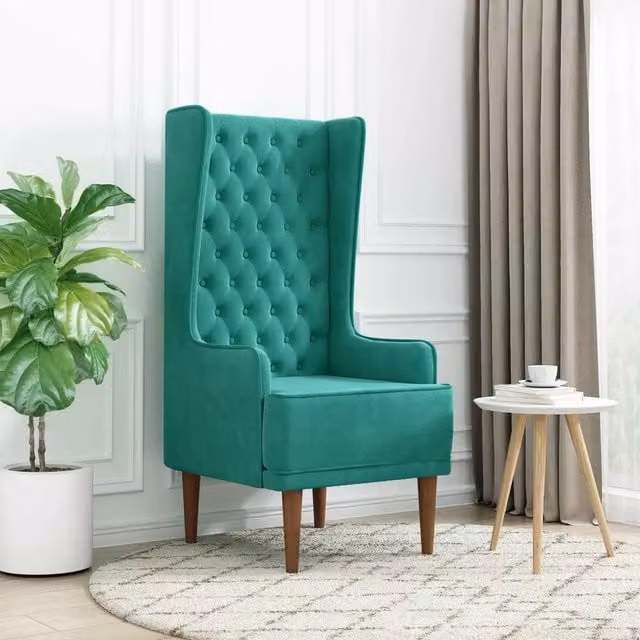 Sedia in velluto turchese stile Chesterfield con schienale alto trapuntato a bottoni vidaXL L/P/H: 90 x 64 x 110 cm
