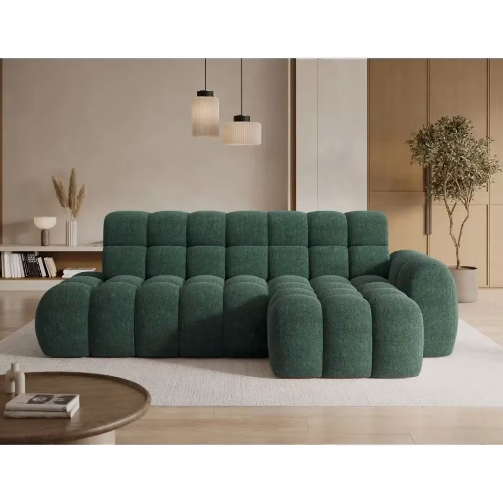 Divano ad angolo convertibile BULLA MEUBLORAMA verde con tessuto bouclé, angolo destro, con estensione elettrica della seduta e funzione letto – 2