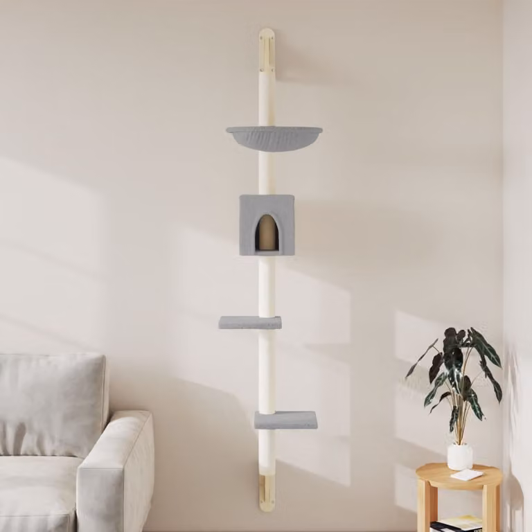 vidaXL Albero per Gatti con Tiragraffi in Sisal e Gattaiole, Grigio, Altezza: 187 cm