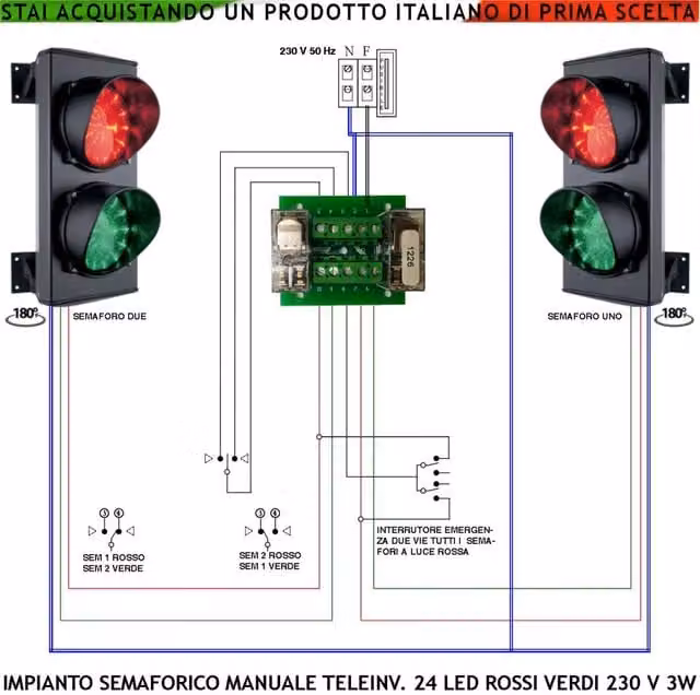 Kit Semaforo Orientabile Securvera per Rampa Garage con 24 Led Rossi e 24 Led Verdi, Lente Ø 124 mm, Alimentazione 230 V, IP65, Colore Nero e Rosso/Verde – 1