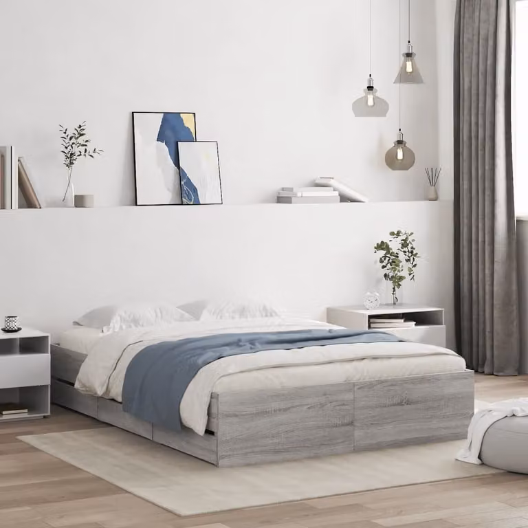 vidaXL Giroletto con Cassetti Moderno in Legno Multistrato Grigio L/P/H: 200 x 123 x 33 cm