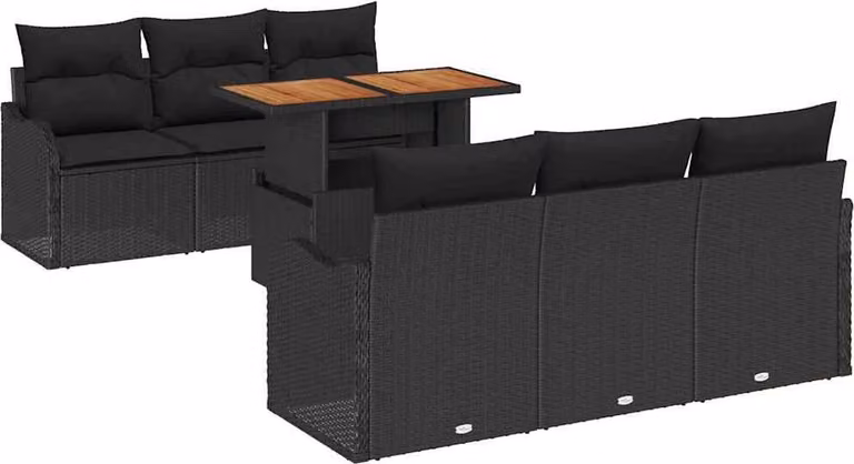Set Divano da Giardino con archiviazione 7 pcs Nero Poly Rattan
