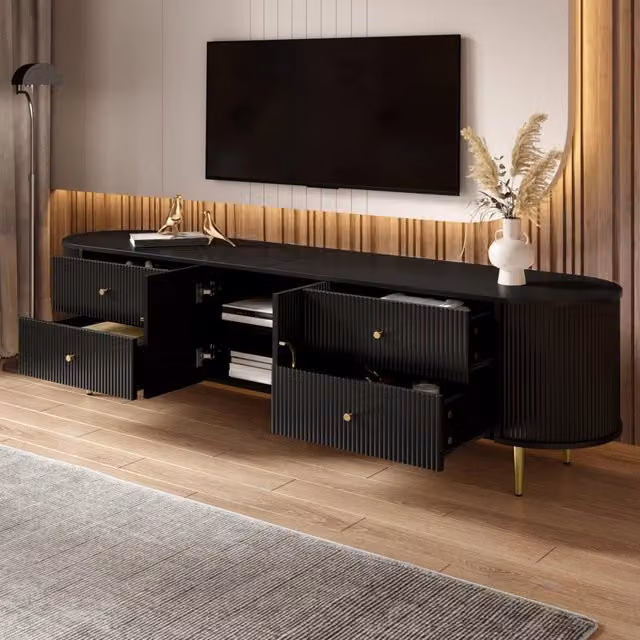 Mobile TV con 2 cassetti, 1 vano a 2 ante, ripiano fisso e passacavi, per soggiorno, 180 × 40 × 38 cm