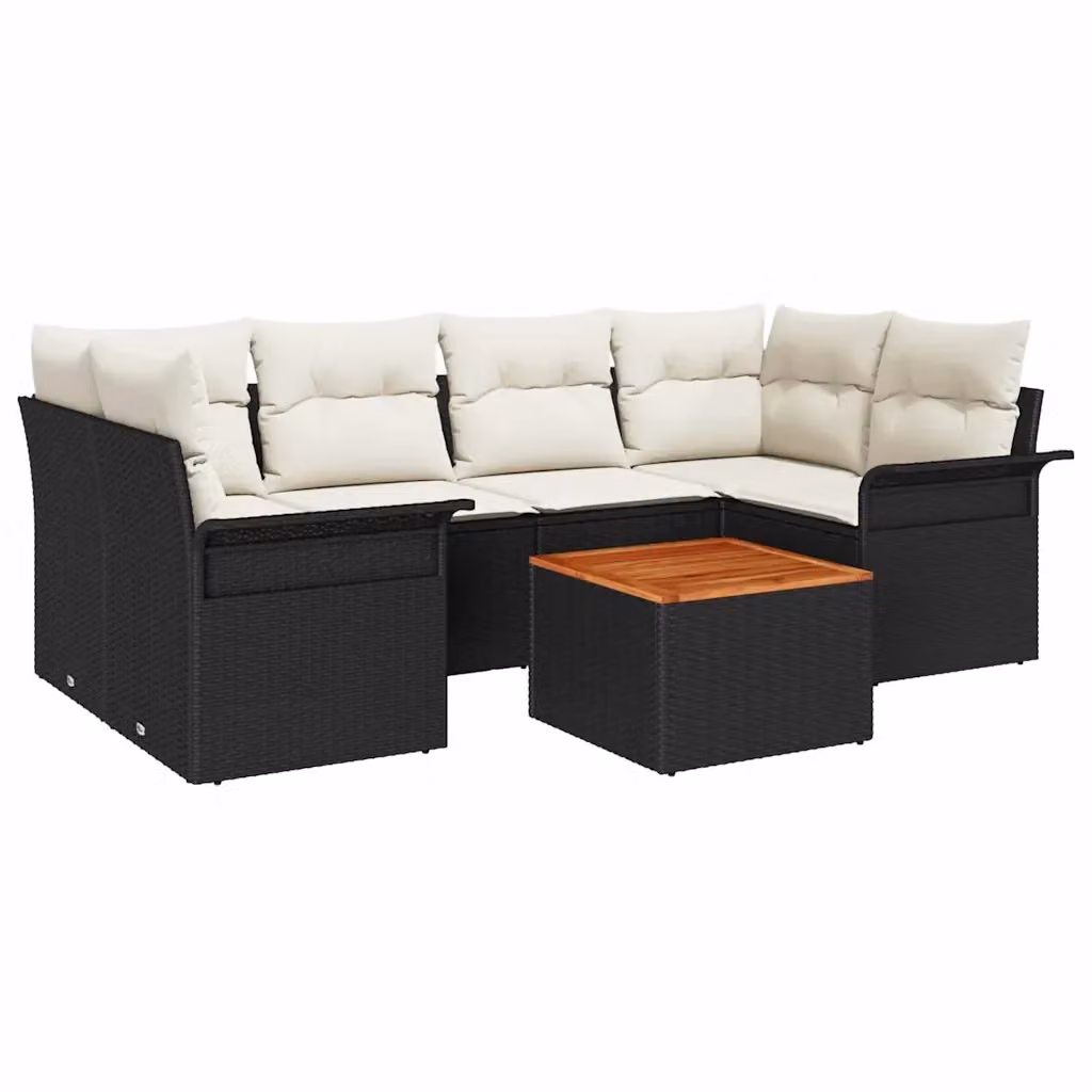 Set Divano da Giardino vidaXL a Forma di L in Polyrattan Nero con Cuscini e Tavolino da Esterno – 2