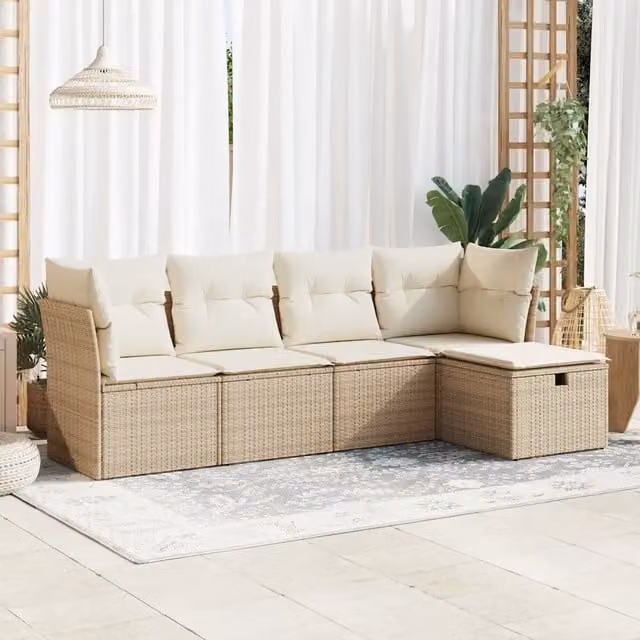 Set Divano da Giardino 5 pz con Cuscini Beige in Polyrattan 3325264