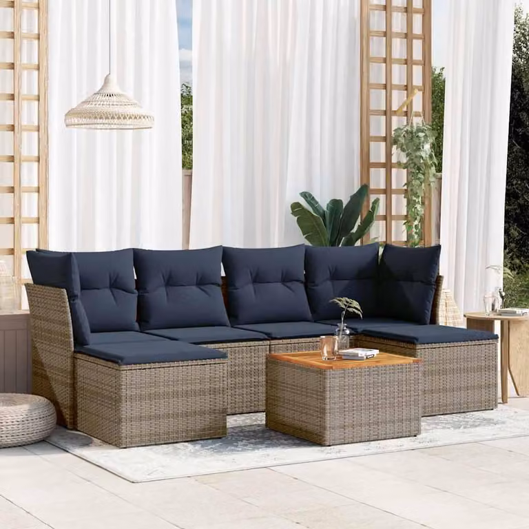 Maison Exclusive - Set divano da giardino 7 pezzi con cuscini, grigio, polyrattan
