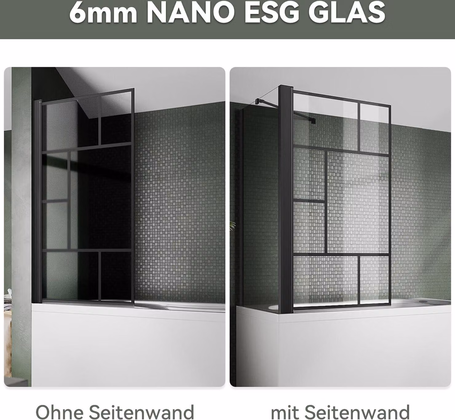 SONNI accessorio per vasca da bagno 80x140cm Cabina doccia per vasca da bagno Pieghevole, doccia, vetro NANO ESG