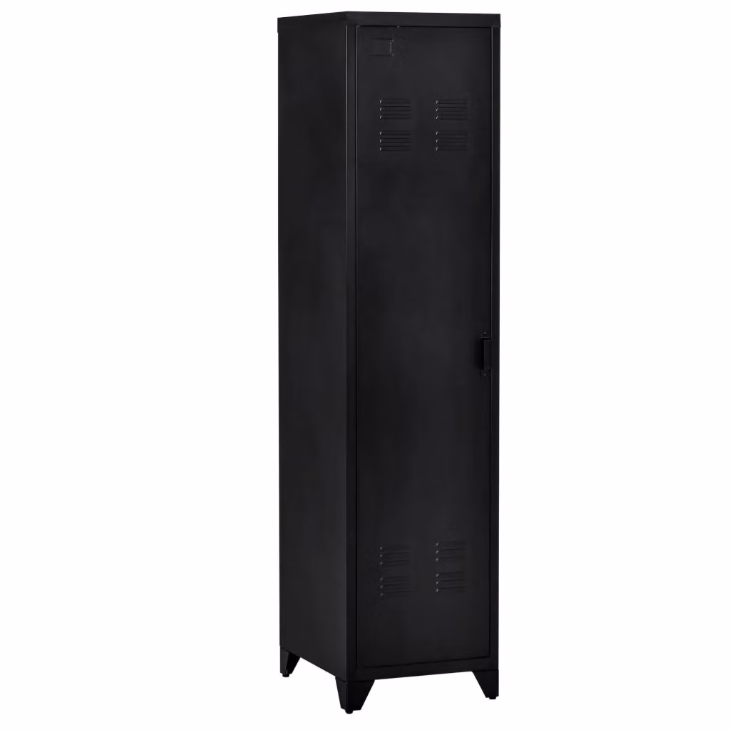 Armadietto Metallico Stile Industriale a un'Anta per Ingresso, Camera o Soggiorno, Nero Opaco, L/P/H: 43 x 50 x 180 cm – 2