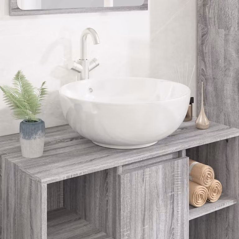 The Living Store Lavabo rotondo in Vetroceramica bianco 44x17 cm