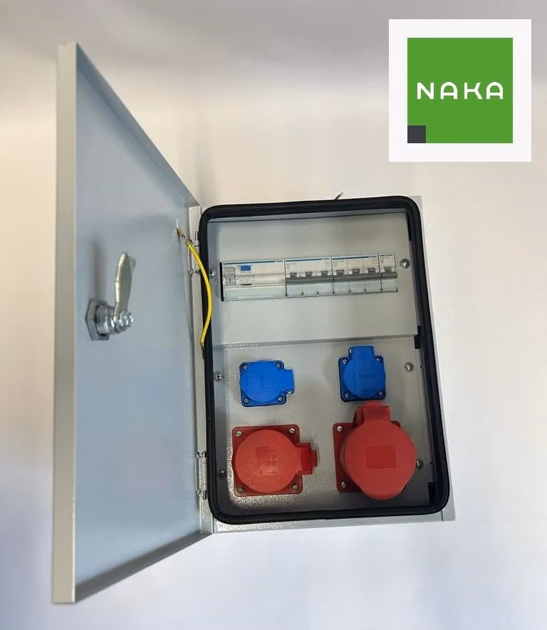Distributore di corrente da parete in metallo IP54, CEE 32 A, 16 A, 2x230 V con fusibili HAGER e interruttore differenziale FI 94H-2