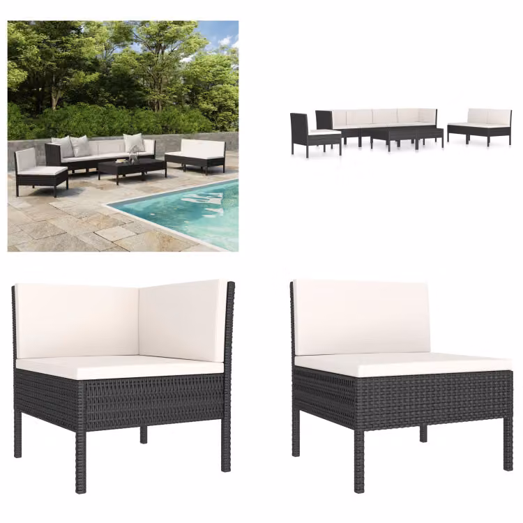 vidaXL 9 pezzi set salotto da giardino con cuscini in poly rattan nero - Set di mobili da giardino - Set di mobili da giardino - Set di mobili da giardino - Set da giardino