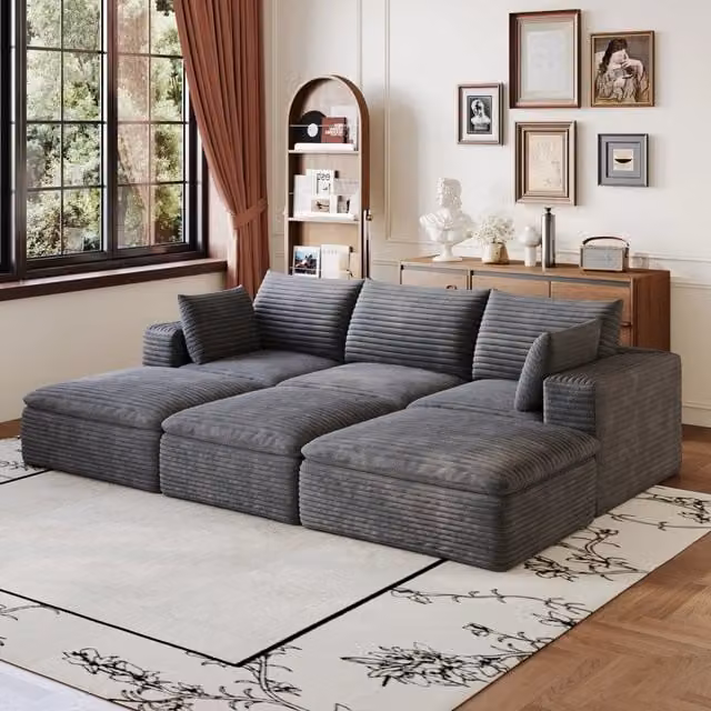 Divano modulare in tessuto, senza struttura in legno, colore grigio scuro