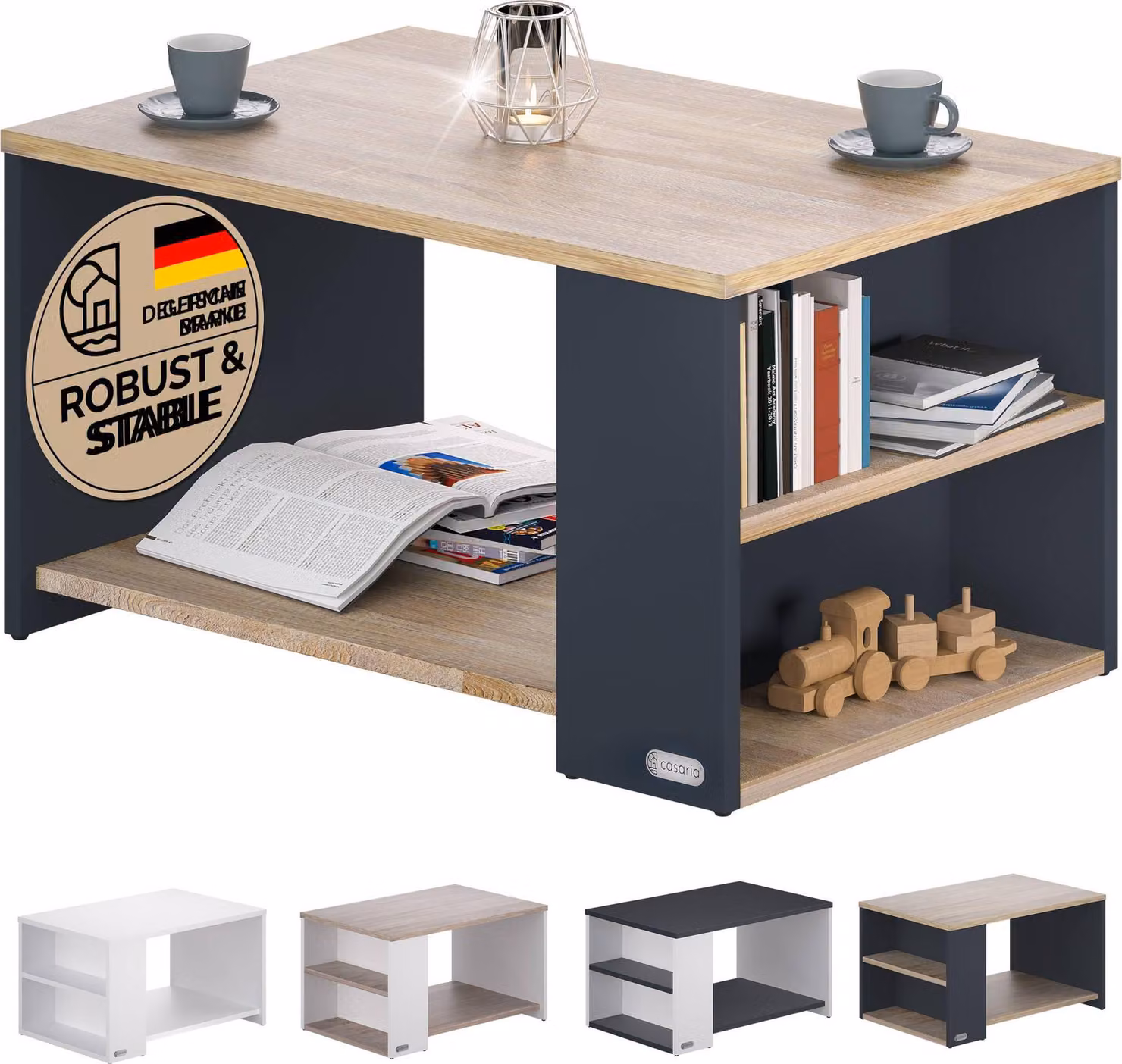 Tavolino da caffè, legno/grigio, 90x60x50cm, facile da montare